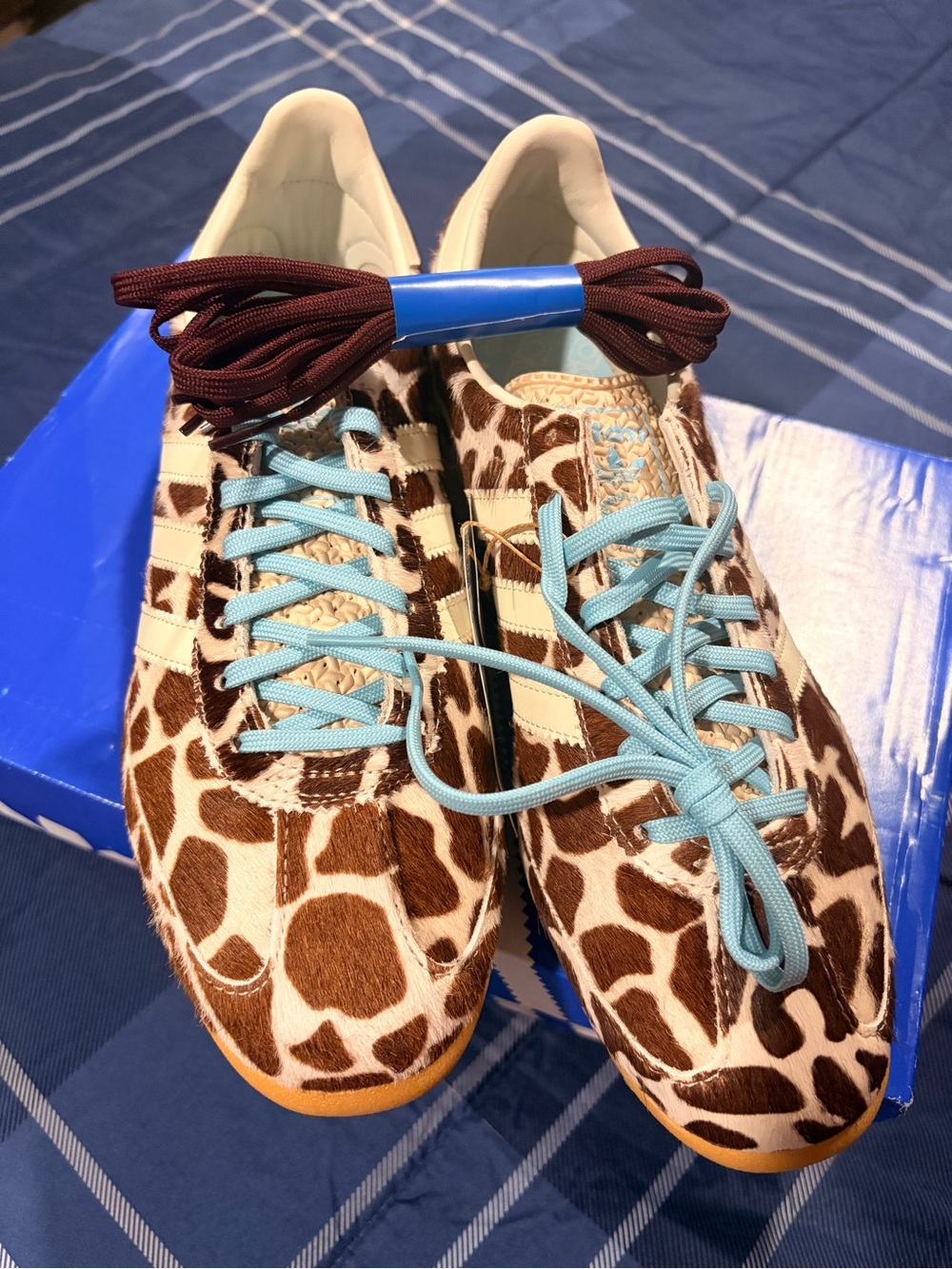 ADIDAS SL 72 OG  Women's Giraffe Print Sneakers with Light Bl and Dark Br laces